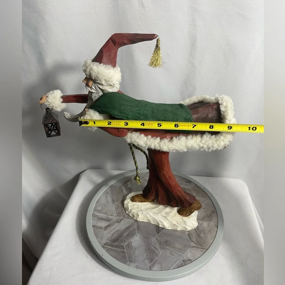 Christmas Vintage Painted Santa Figurine Rustic Carved Style Lantern Decor 12”